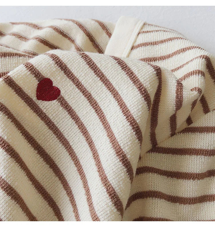 Love Embroidery Striped Sweatshirt Women Autumn Loose Fit Slimming Round Neck Long Sleeved Tops