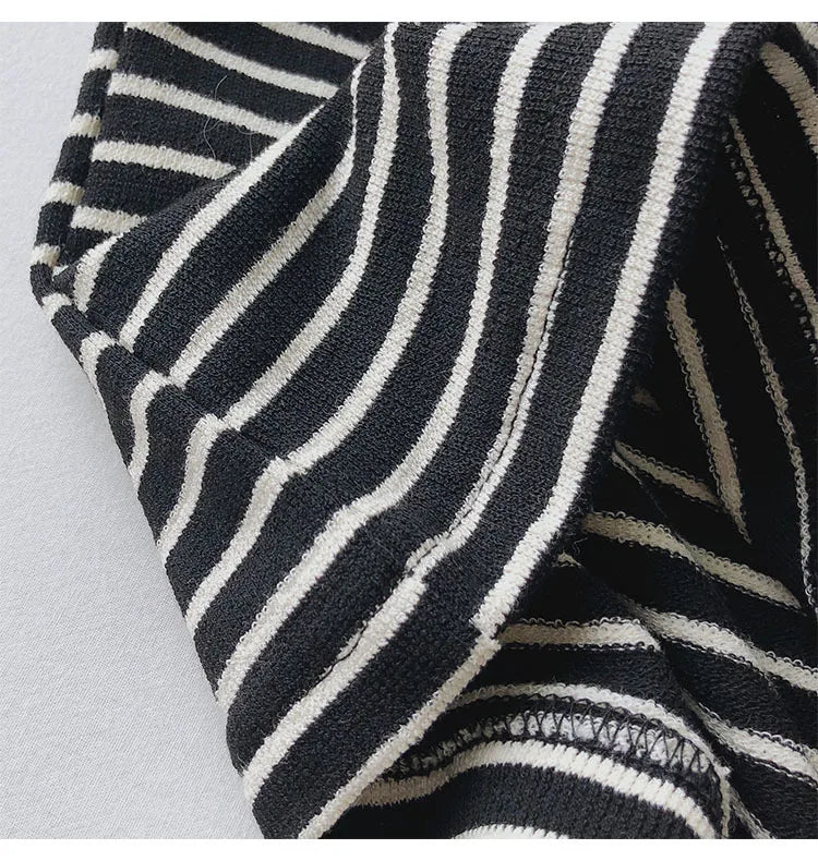 Love Embroidery Striped Sweatshirt  Women Autumn Loose Fit Slimming Round Neck Long Sleeved Tops