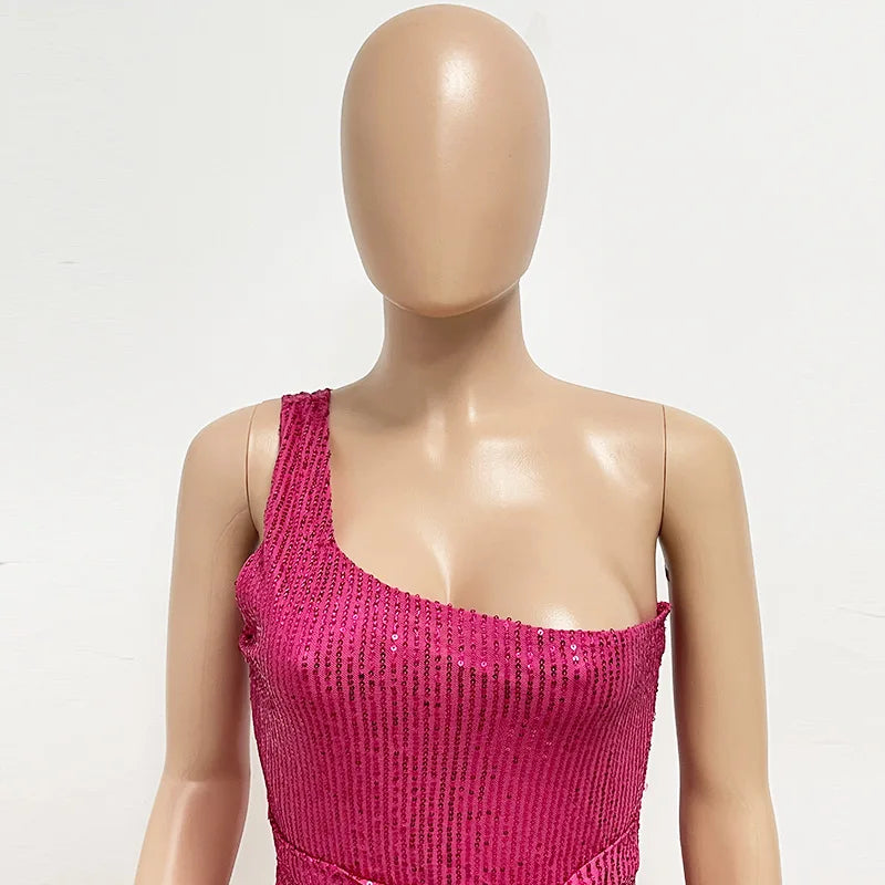 sexy women's dress summer pleat one shoulder sequin birthday evening dresses woman elegant party dresses cocktail prom dress X99