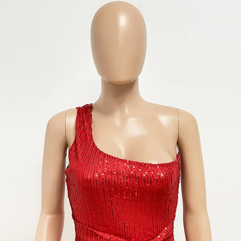 sexy women's dress summer pleat one shoulder sequin birthday evening dresses woman elegant party dresses cocktail prom dress X99