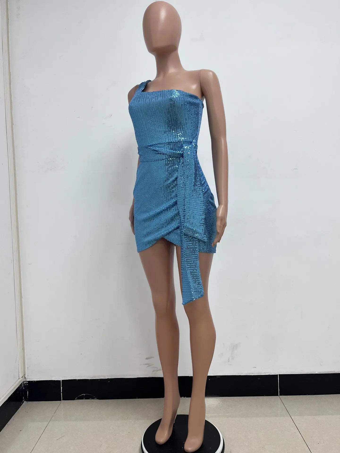 sexy women's dress summer pleat one shoulder sequin birthday evening dresses woman elegant party dresses cocktail prom dress X99