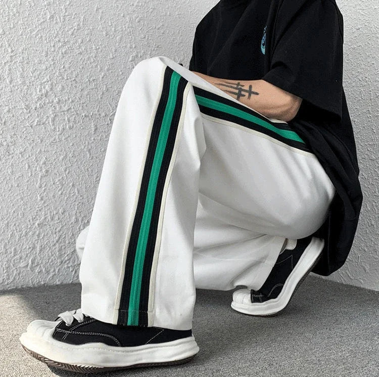 Men's Sweatpants Wide Leg Trousers Stripe Man Sweat Pants Athletic Track Sport Black Baggy Trend Popular Tracksuit Bottoms Y2k