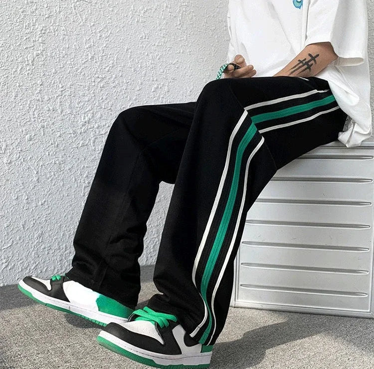 Men's Sweatpants Wide Leg Trousers Stripe Man Sweat Pants Athletic Track Sport Black Baggy Trend Popular Tracksuit Bottoms Y2k