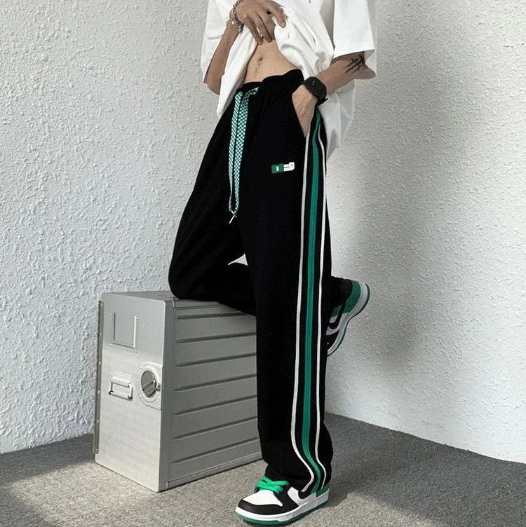 Men's Sweatpants Wide Leg Trousers Stripe Man Sweat Pants Athletic Track Sport Black Baggy Trend Popular Tracksuit Bottoms Y2k