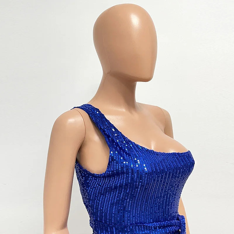 sexy women's dress summer pleat one shoulder sequin birthday evening dresses woman elegant party dresses cocktail prom dress X99