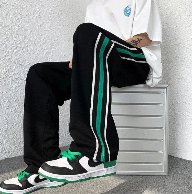 Men's Sweatpants Wide Leg Trousers Stripe Man Sweat Pants Athletic Track Sport Black Baggy Trend Popular Tracksuit Bottoms Y2k