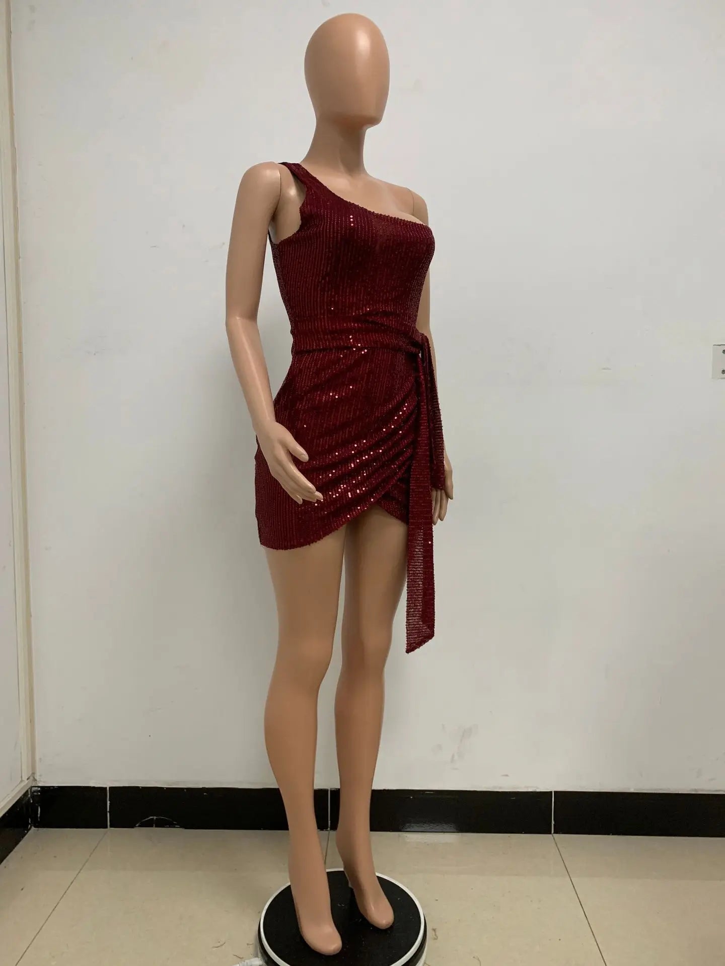 sexy women's dress summer pleat one shoulder sequin birthday evening dresses woman elegant party dresses cocktail prom dress X99