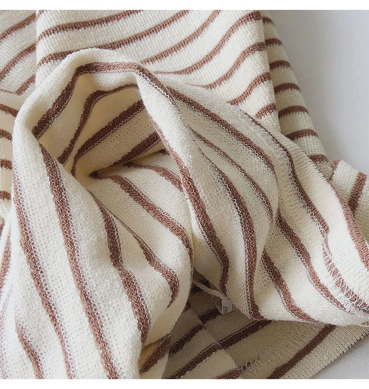 Love Embroidery Striped Sweatshirt  Women Autumn Loose Fit Slimming Round Neck Long Sleeved Tops