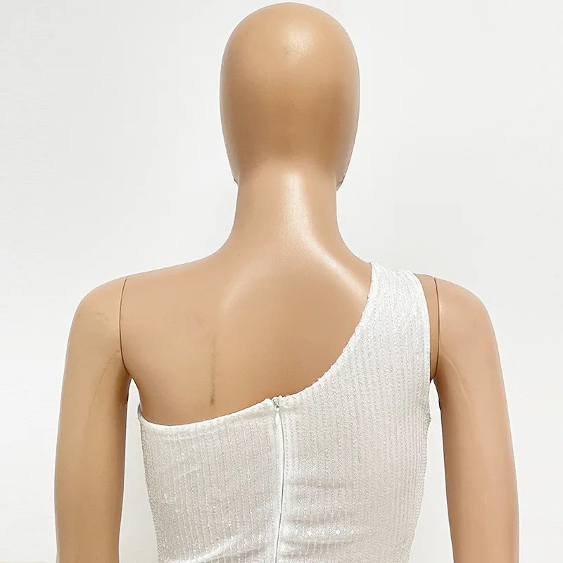 sexy women's dress summer pleat one shoulder sequin birthday evening dresses woman elegant party dresses cocktail prom dress X99