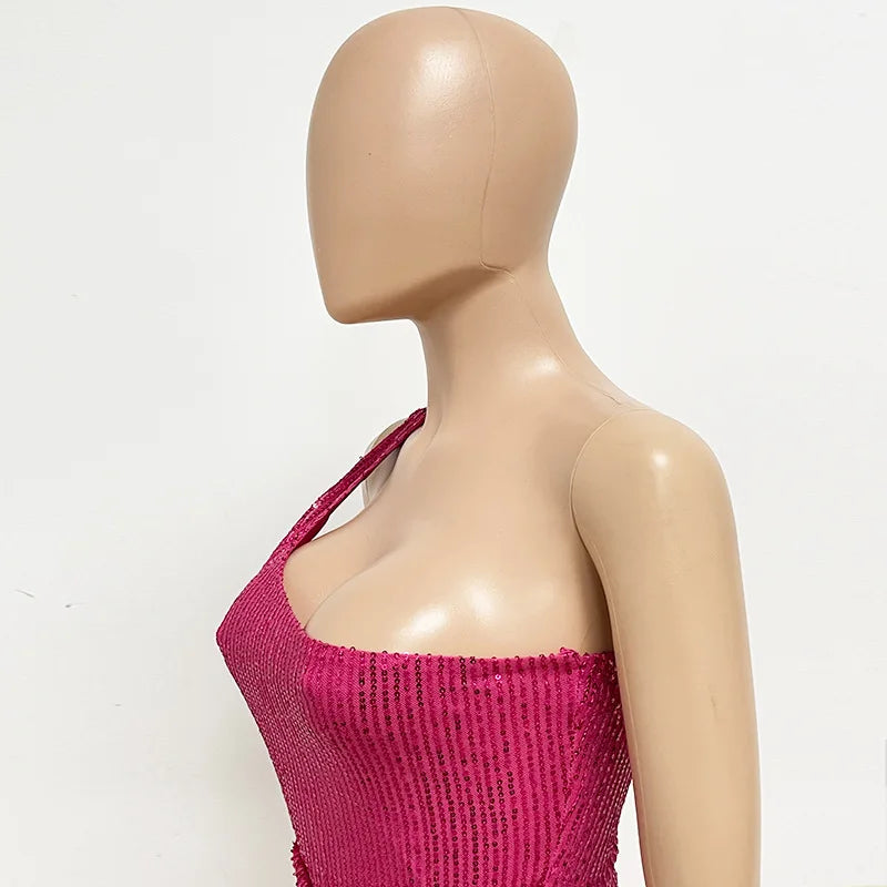 sexy women's dress summer pleat one shoulder sequin birthday evening dresses woman elegant party dresses cocktail prom dress X99