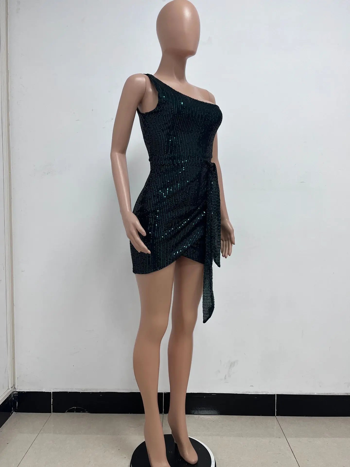 sexy women's dress summer pleat one shoulder sequin birthday evening dresses woman elegant party dresses cocktail prom dress X99