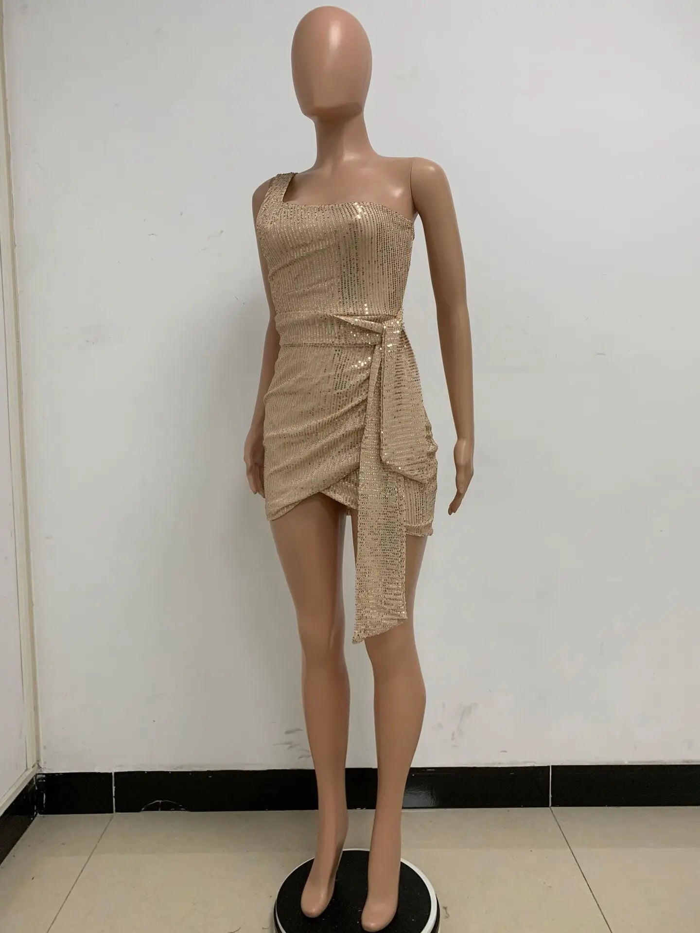 sexy women's dress summer pleat one shoulder sequin birthday evening dresses woman elegant party dresses cocktail prom dress X99