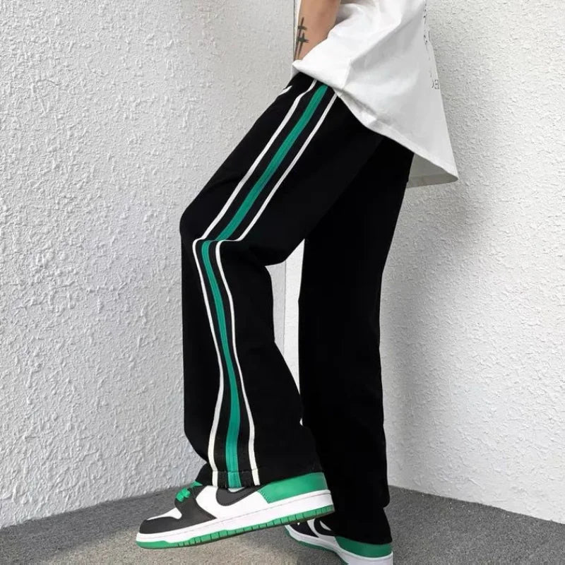 Men's Sweatpants Wide Leg Trousers Stripe Man Sweat Pants Athletic Track Sport Black Baggy Trend Popular Tracksuit Bottoms Y2k