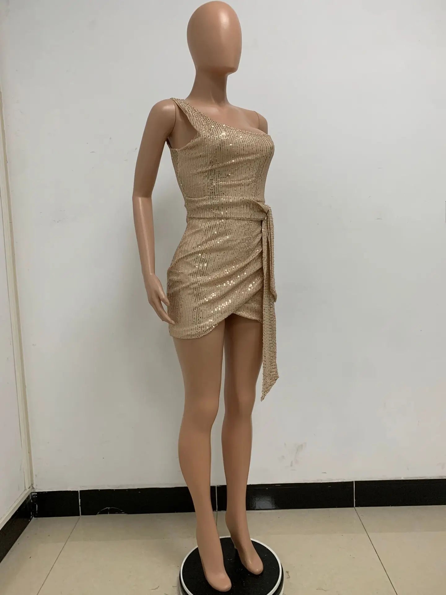 sexy women's dress summer pleat one shoulder sequin birthday evening dresses woman elegant party dresses cocktail prom dress X99