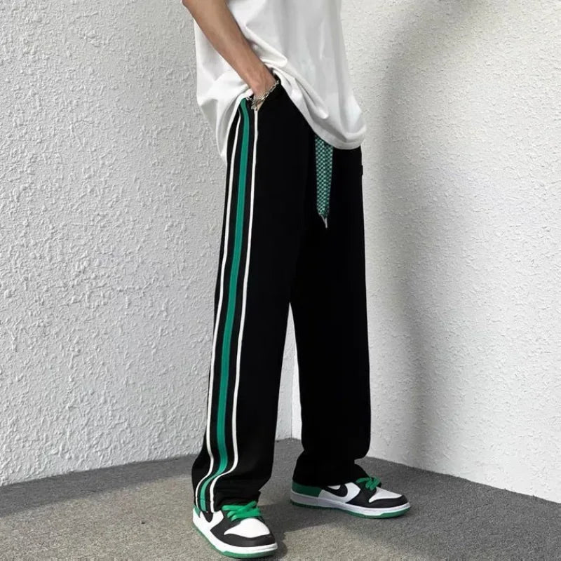 Men's Sweatpants Wide Leg Trousers Stripe Man Sweat Pants Athletic Track Sport Black Baggy Trend Popular Tracksuit Bottoms Y2k