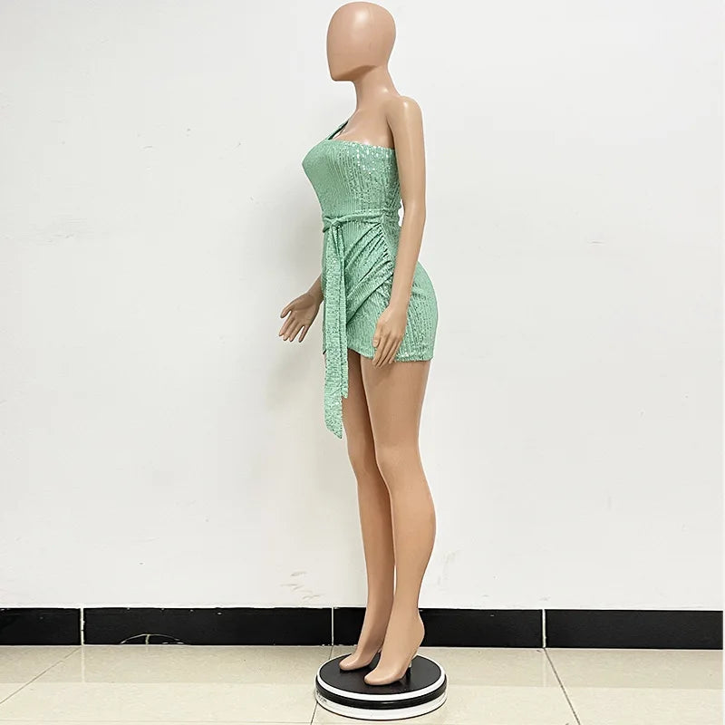 sexy women's dress summer pleat one shoulder sequin birthday evening dresses woman elegant party dresses cocktail prom dress X99