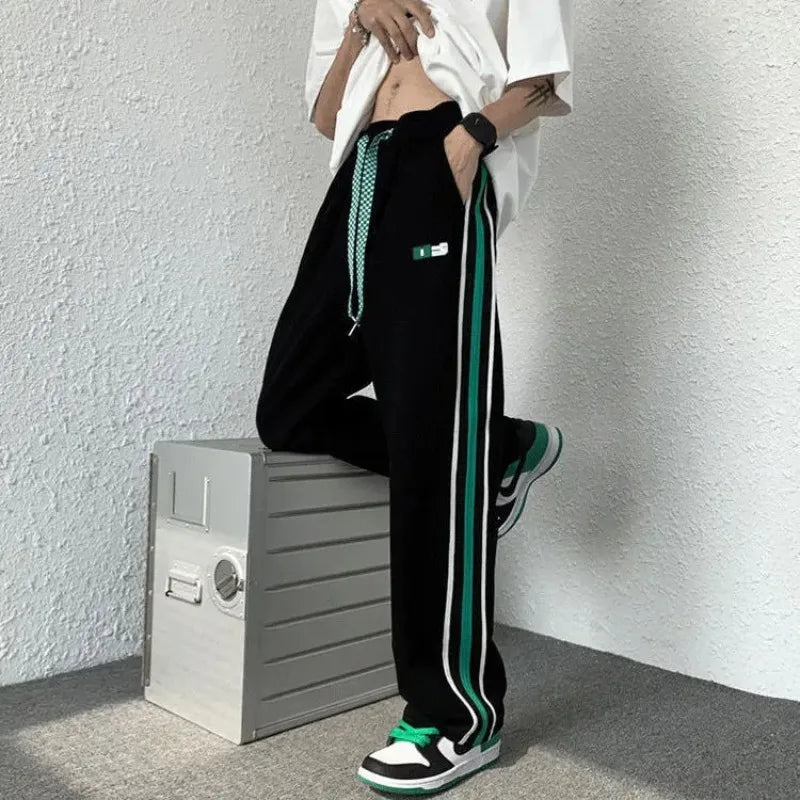 Men's Sweatpants Wide Leg Trousers Stripe Man Sweat Pants Athletic Track Sport Black Baggy Trend Popular Tracksuit Bottoms Y2k