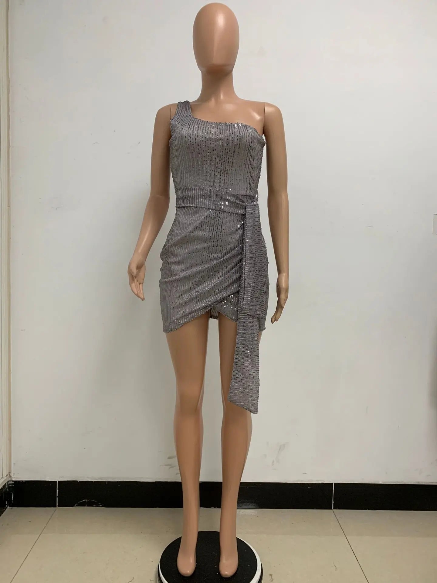 sexy women's dress summer pleat one shoulder sequin birthday evening dresses woman elegant party dresses cocktail prom dress X99