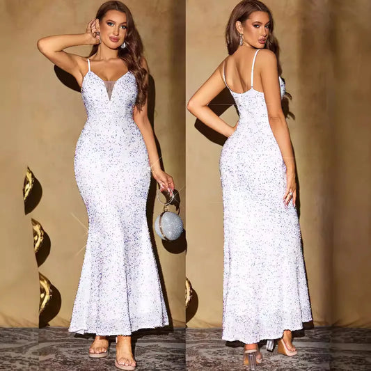 Women Sequin Wedding Dresses Bodycon Maxi Long Dress Summer Sexy Luxury Club Evening Elegant Party Prom Dresses Vestidos XSY2268