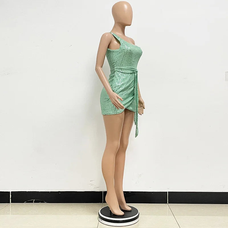 sexy women's dress summer pleat one shoulder sequin birthday evening dresses woman elegant party dresses cocktail prom dress X99