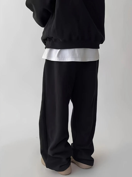 Fashionable Dressing] Men's 240g Fleece Sweatshirt & 220g Sweatpants Set, Solid Color, Heavyweight Hooded Sporty Style Trendy