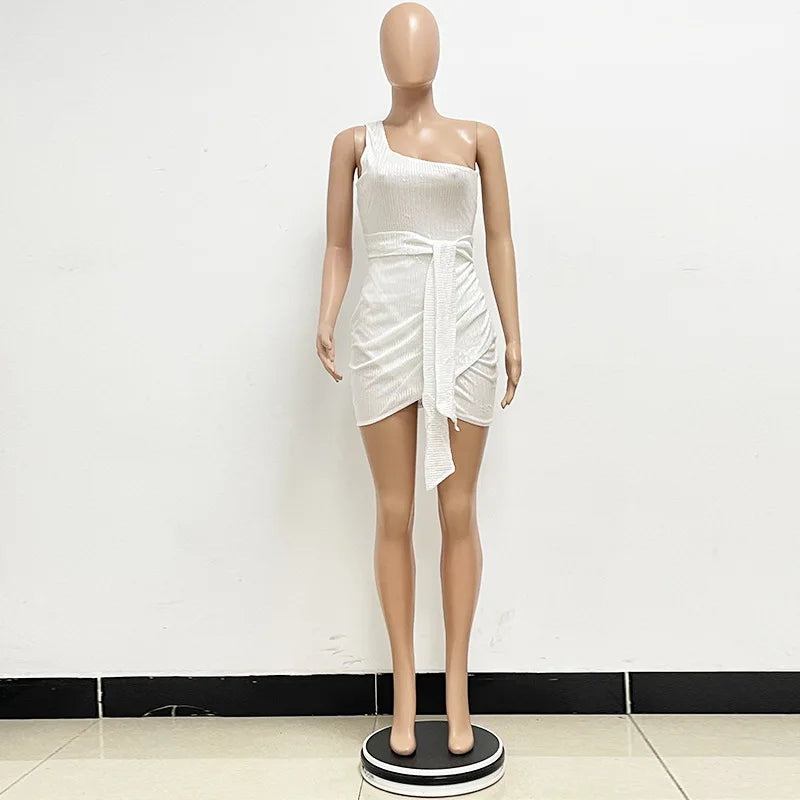 sexy women's dress summer pleat one shoulder sequin birthday evening dresses woman elegant party dresses cocktail prom dress X99