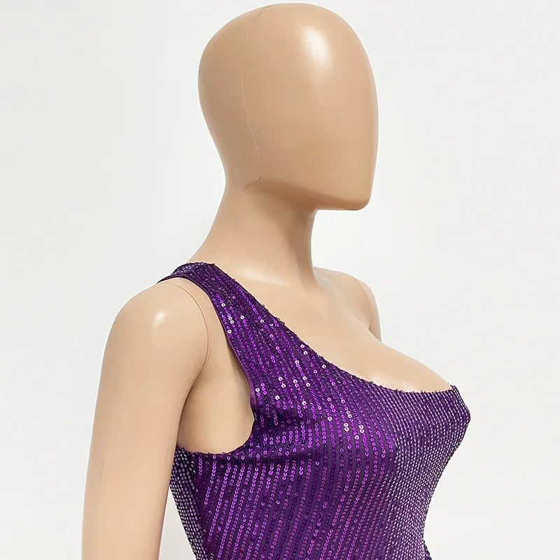 sexy women's dress summer pleat one shoulder sequin birthday evening dresses woman elegant party dresses cocktail prom dress X99