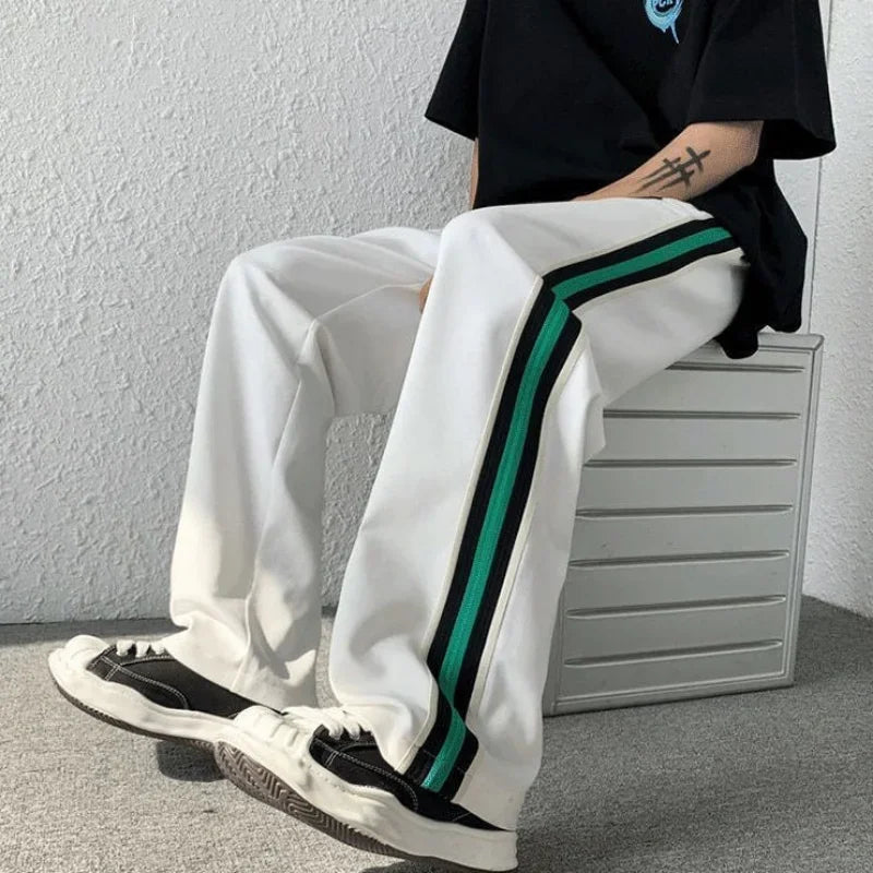 Men's Sweatpants Wide Leg Trousers Stripe Man Sweat Pants Athletic Track Sport Black Baggy Trend Popular Tracksuit Bottoms Y2k