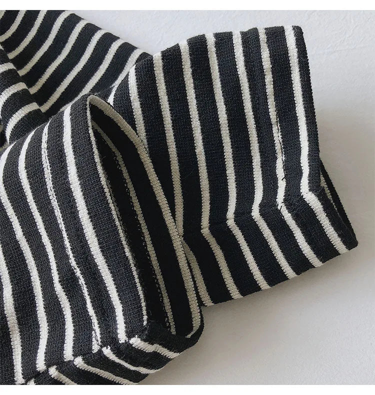 Love Embroidery Striped Sweatshirt  Women Autumn Loose Fit Slimming Round Neck Long Sleeved Tops