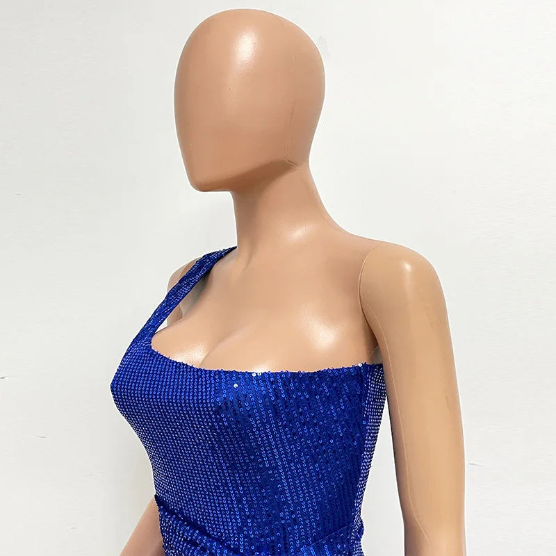 sexy women's dress summer pleat one shoulder sequin birthday evening dresses woman elegant party dresses cocktail prom dress X99