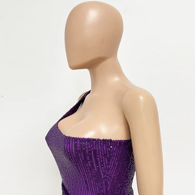 sexy women's dress summer pleat one shoulder sequin birthday evening dresses woman elegant party dresses cocktail prom dress X99