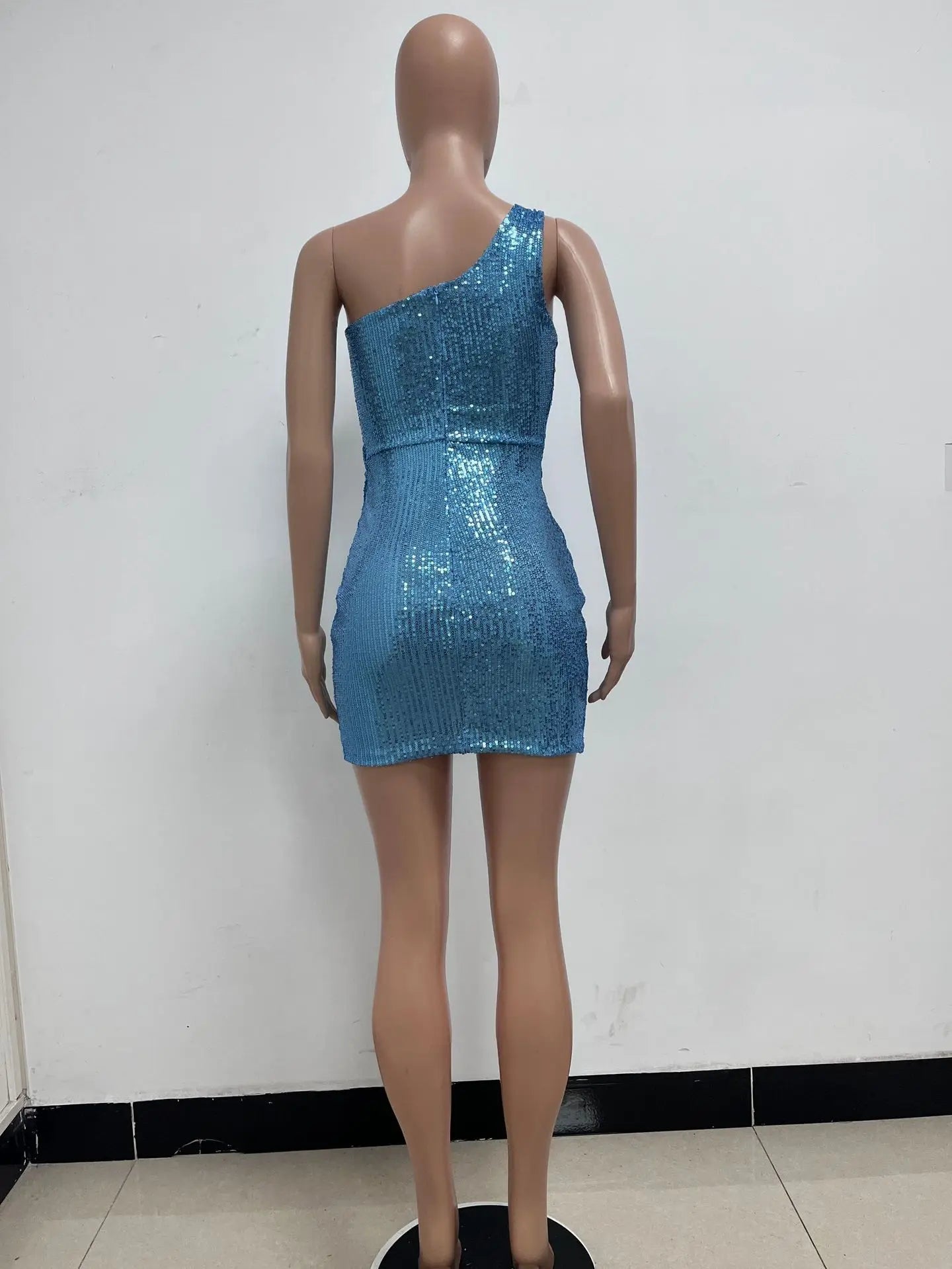 sexy women's dress summer pleat one shoulder sequin birthday evening dresses woman elegant party dresses cocktail prom dress X99