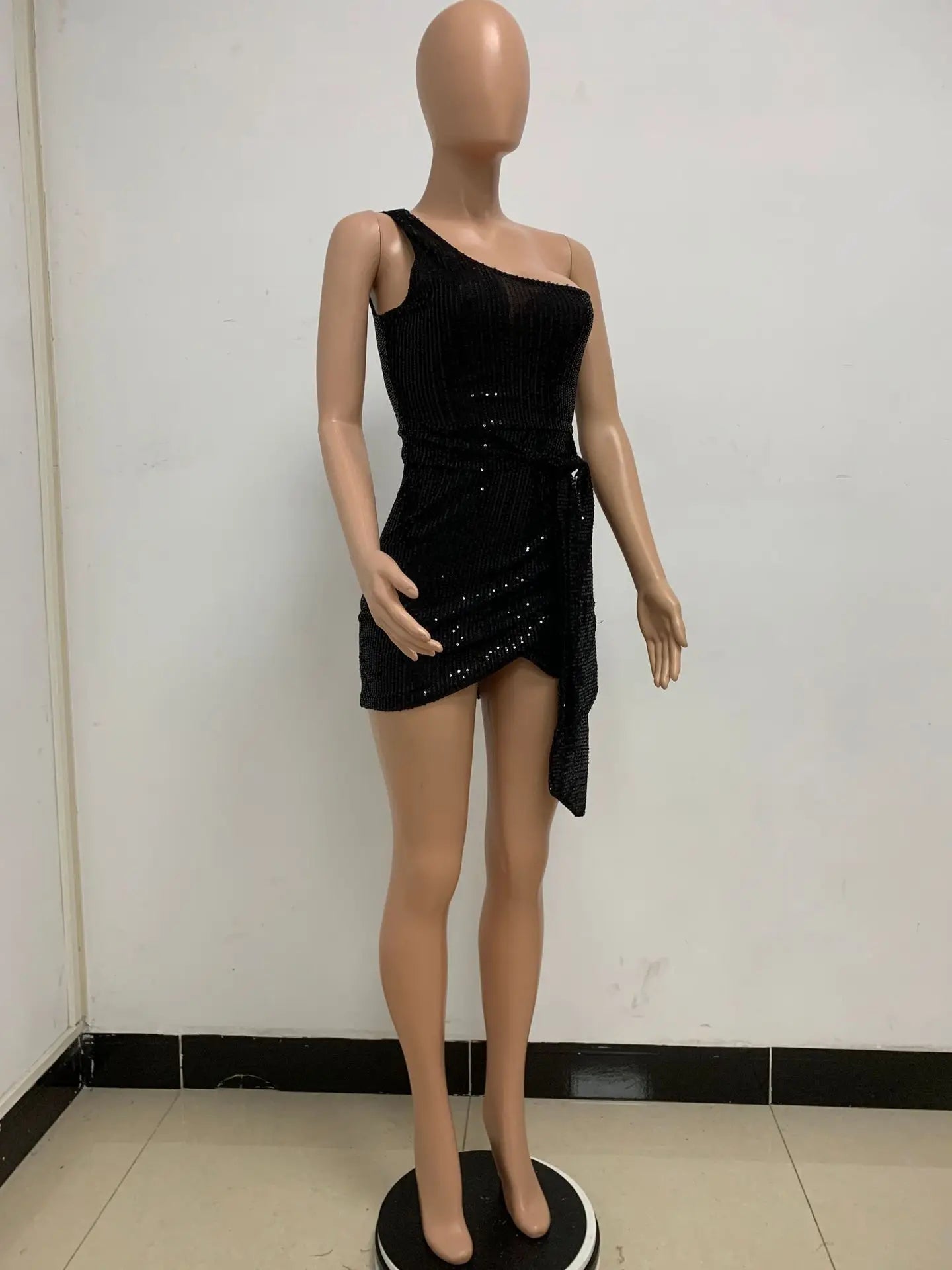 sexy women's dress summer pleat one shoulder sequin birthday evening dresses woman elegant party dresses cocktail prom dress X99