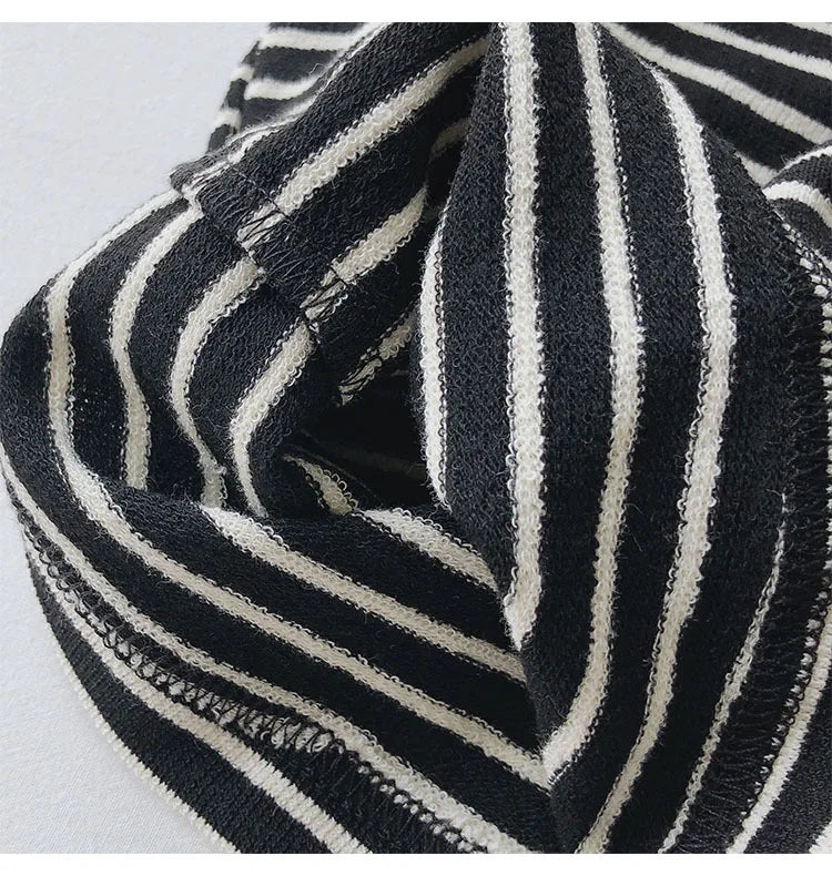 Love Embroidery Striped Sweatshirt  Women Autumn Loose Fit Slimming Round Neck Long Sleeved Tops