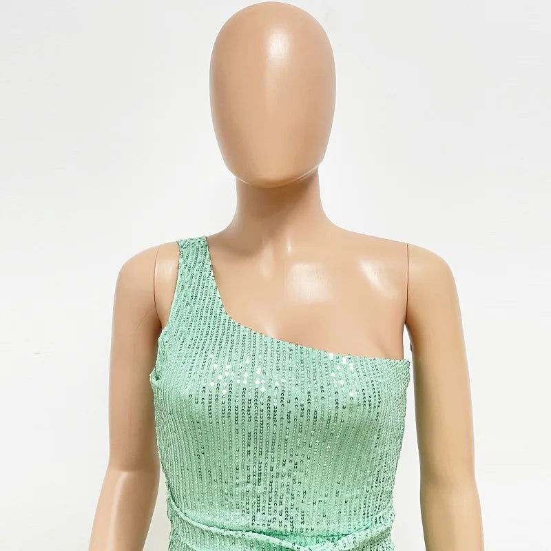 sexy women's dress summer pleat one shoulder sequin birthday evening dresses woman elegant party dresses cocktail prom dress X99