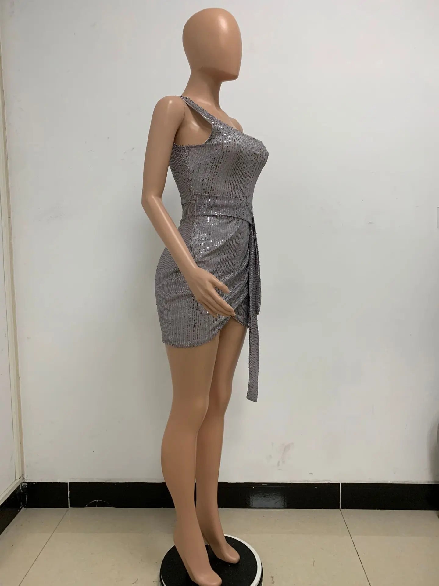 sexy women's dress summer pleat one shoulder sequin birthday evening dresses woman elegant party dresses cocktail prom dress X99