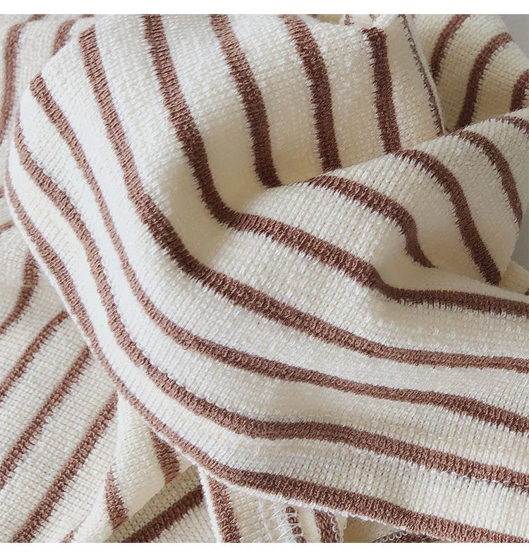 Love Embroidery Striped Sweatshirt  Women Autumn Loose Fit Slimming Round Neck Long Sleeved Tops