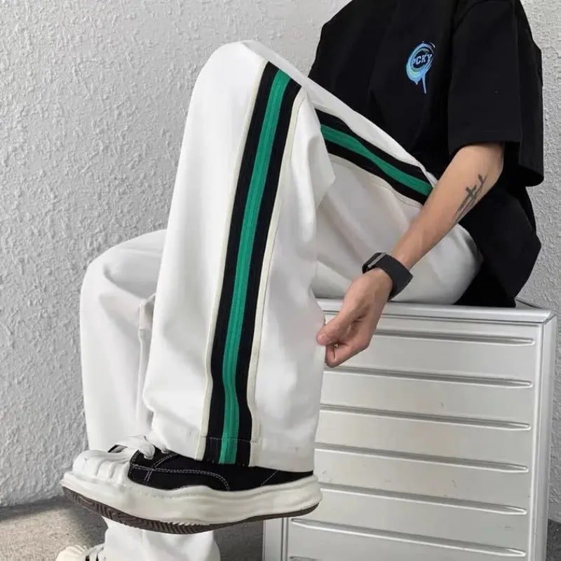 Men's Sweatpants Wide Leg Trousers Stripe Man Sweat Pants Athletic Track Sport Black Baggy Trend Popular Tracksuit Bottoms Y2k